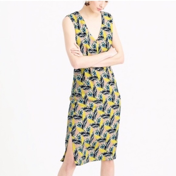 J. Crew 100% Silk Spring Meadow Floral Dress Yellow size 10 - Picture 1 of 14